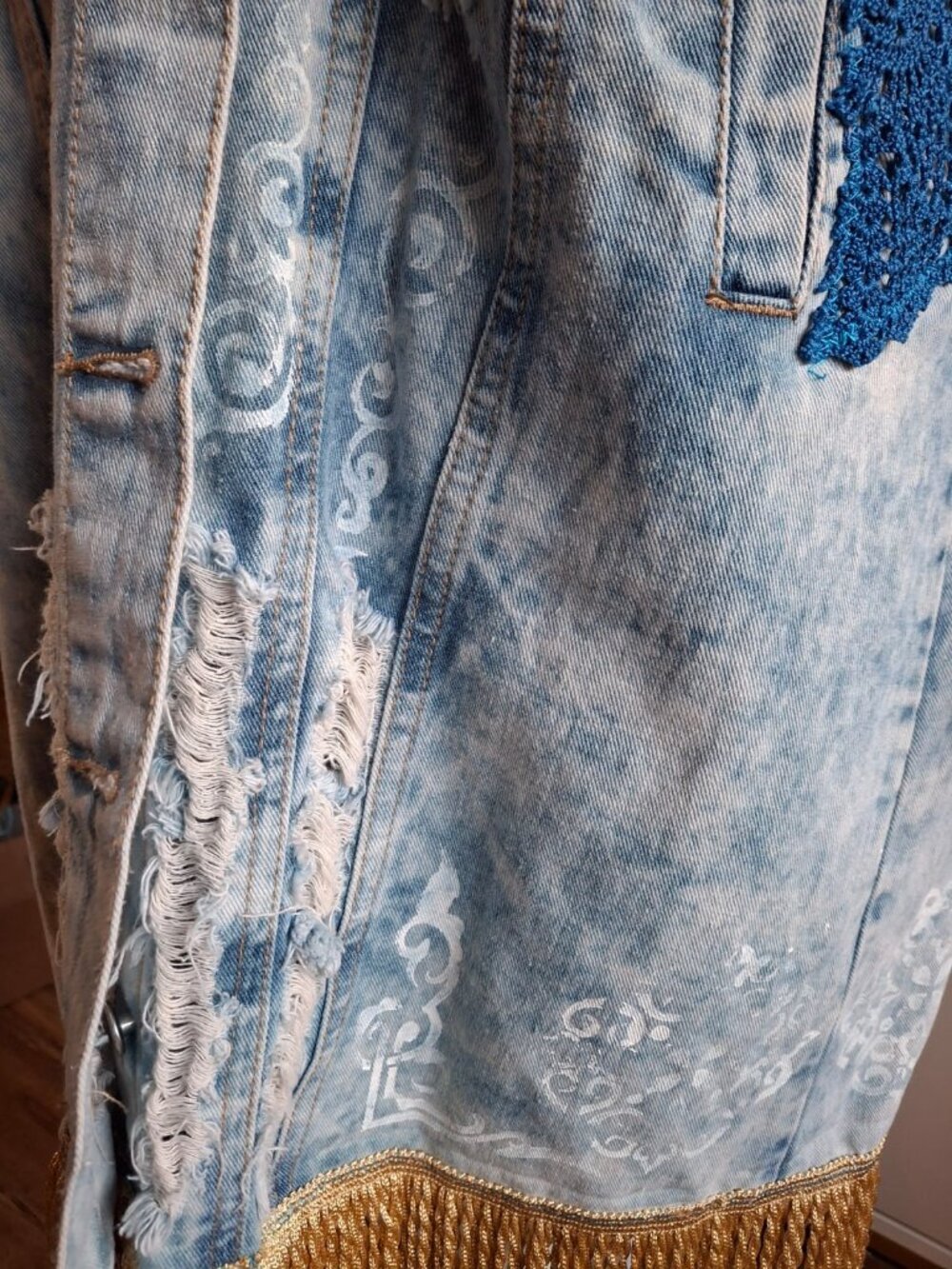 ENSY One-of-a-Kind Handmade Upcycled Denim Duster Coat A dramatic wearable artwo - Picture 6 of 10